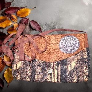 Pacific Northwest Native American Wolf and Trees Design 100% Cotton Purse